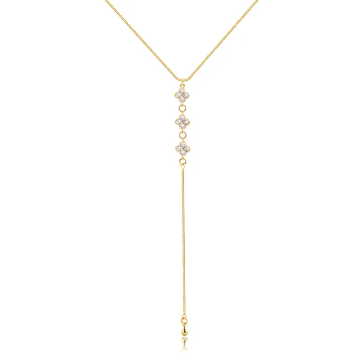 Colar Longo Pingente Flores e Gota