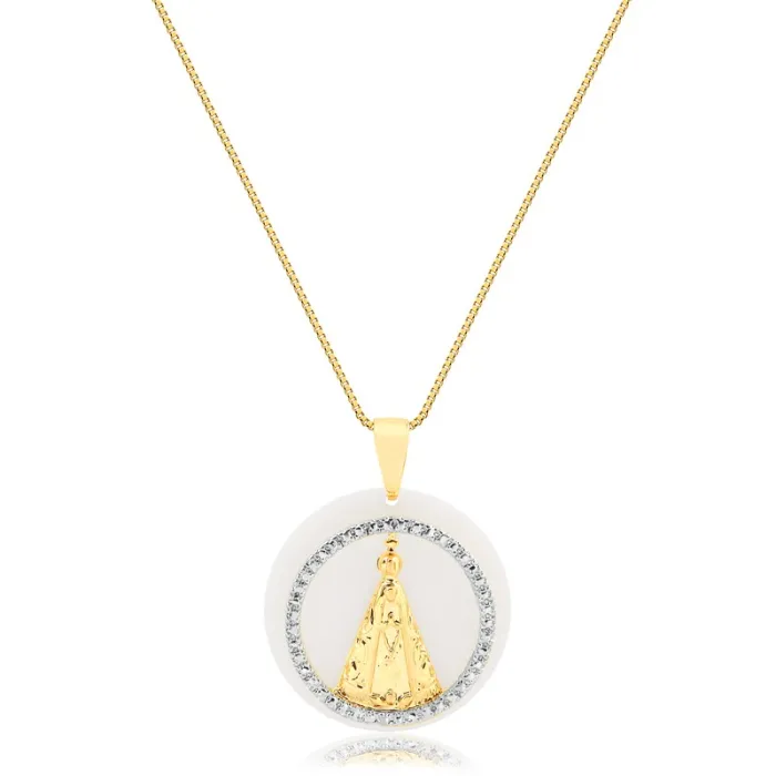 Colar com Pingente Madre Pérola Nossa Senhora grande