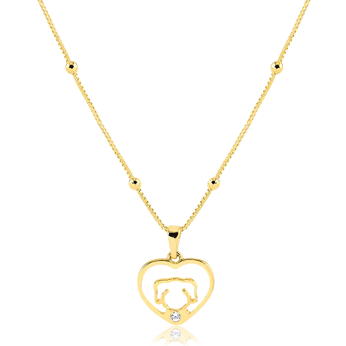 Colar Veneziana com bolinhas e pingente coração com cachorro