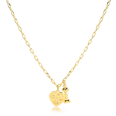 Colar Cartier com Pingente de Coração com cachorro e osso