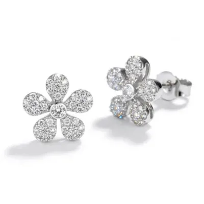 Brinco Flor Cravejado Zirconias - Banho Prata