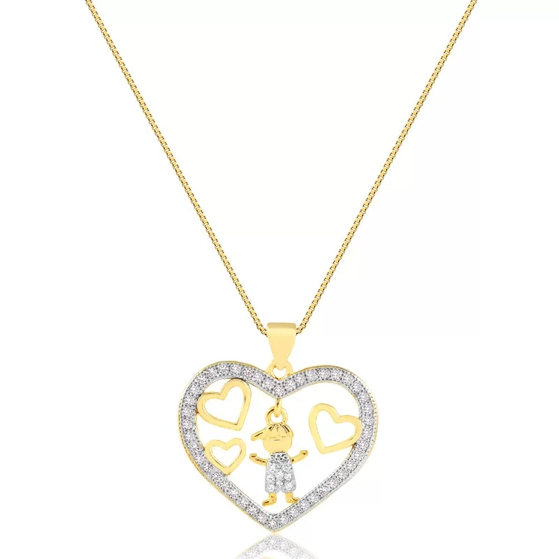 Colar Coração de Zircônia com Menino Pendente