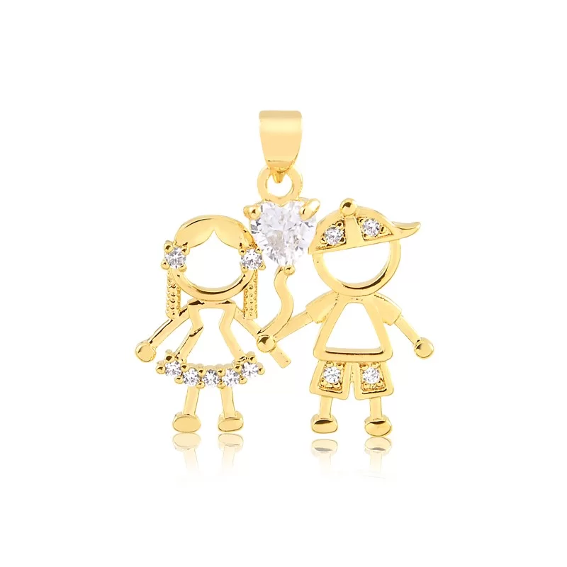 Colar de filhos casal com Micro e coração com Zircônia