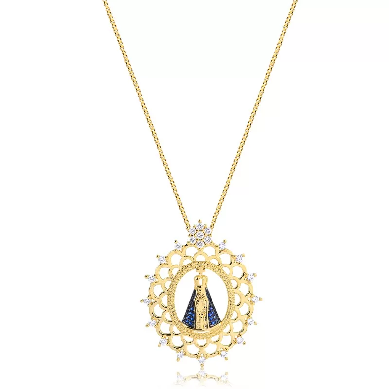 Colar com Pingente Mandala Oval de Nossa Senhora