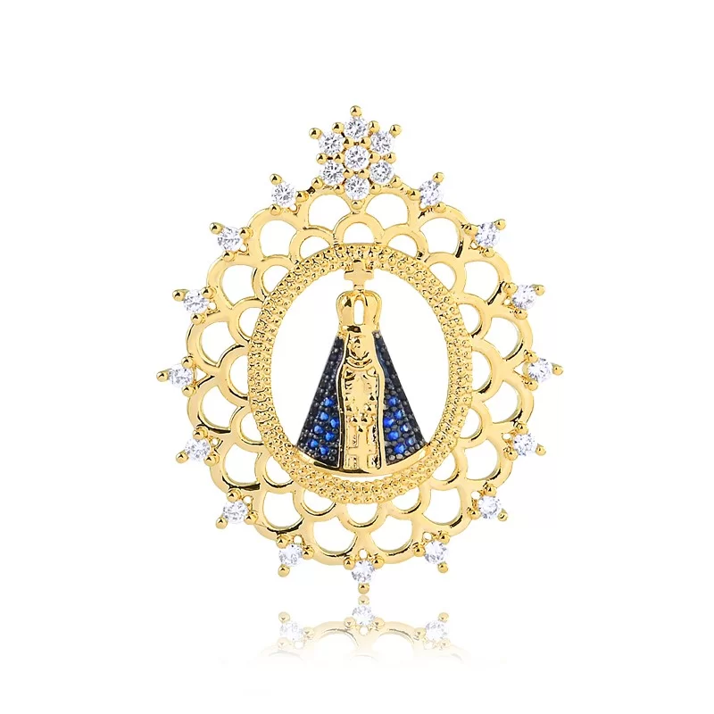 Colar com Pingente Mandala Oval de Nossa Senhora