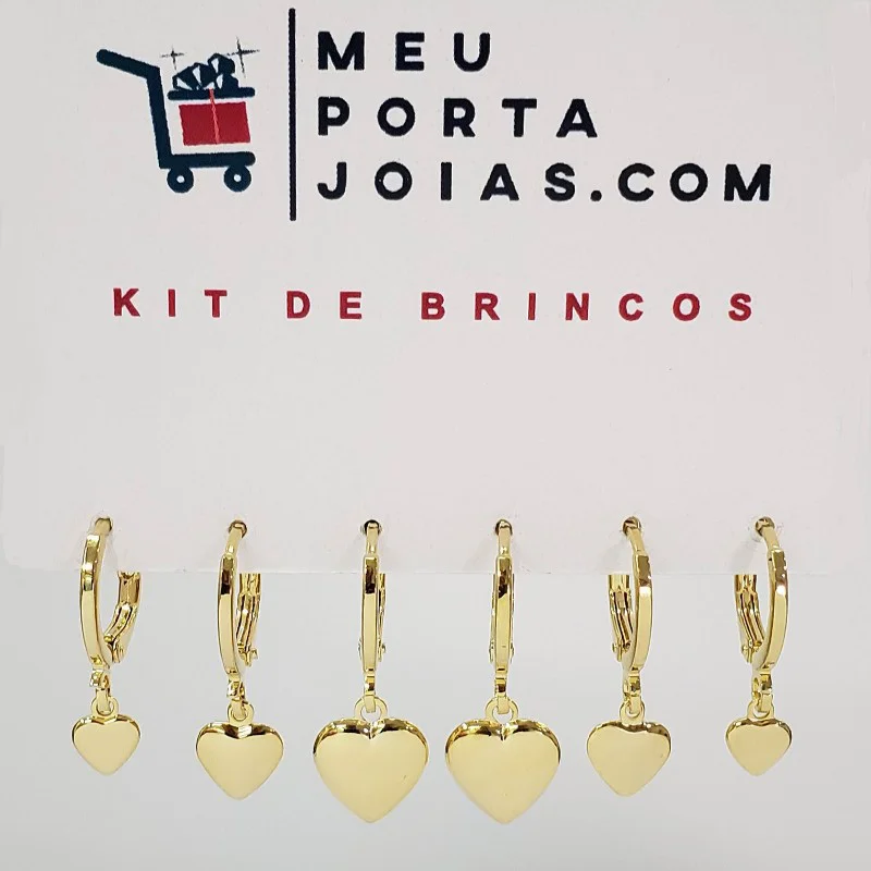 Trio de Argolinhas com Pingente de Coração
