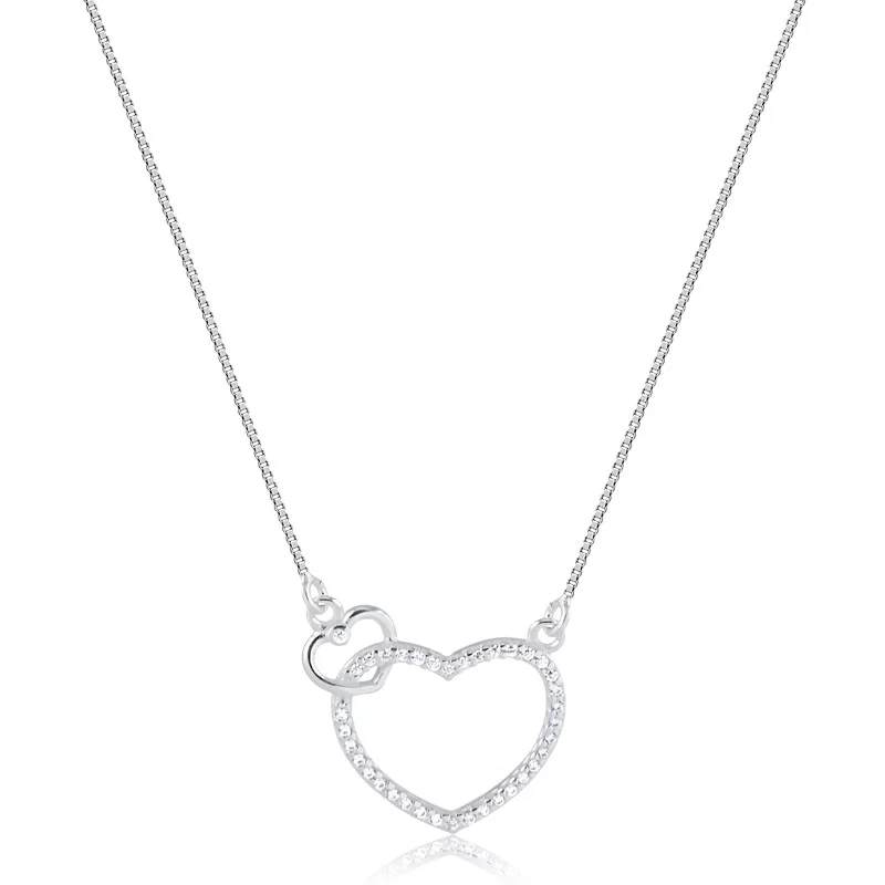 Colar c/ Pingente de Coração c/ mini coração na lateral em Prata