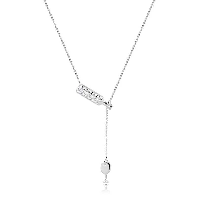 Colar Garrafa de vinho e taça em Prata