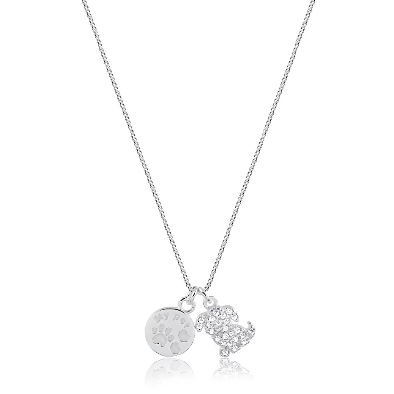 Colar com Cachorro e Plaquinha My pet em Prata