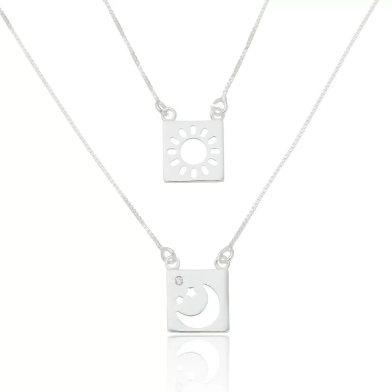 Escapulário Sol e Lua em Prata