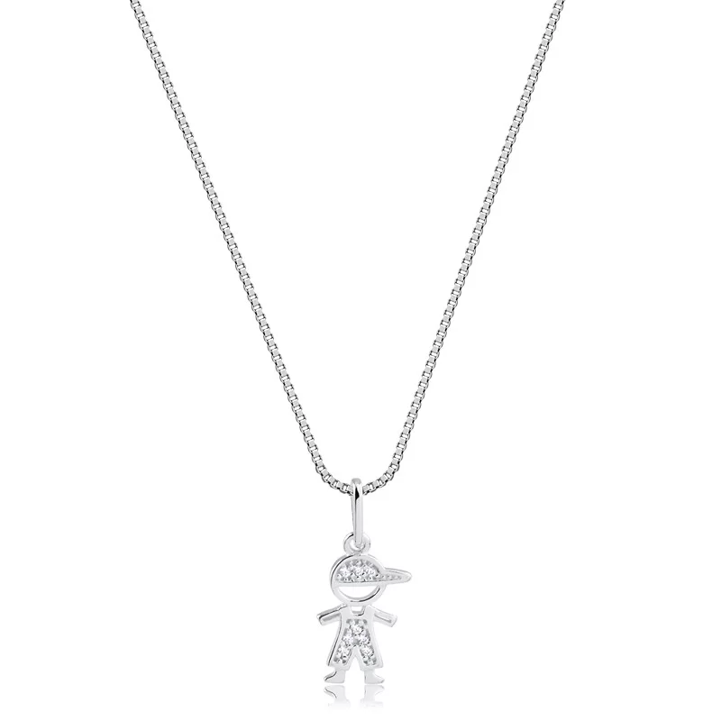 Colar com Ping de Filhos Menino c/ zircônias em Prata