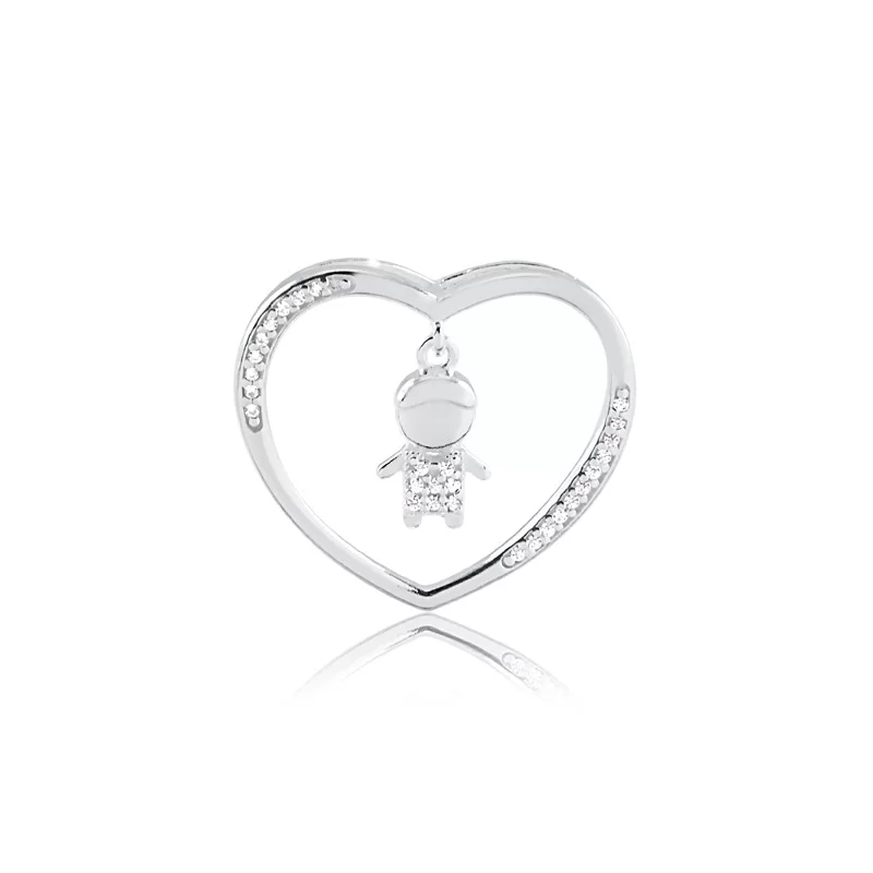 Colar com Coração vazado e menino pendente em Prata