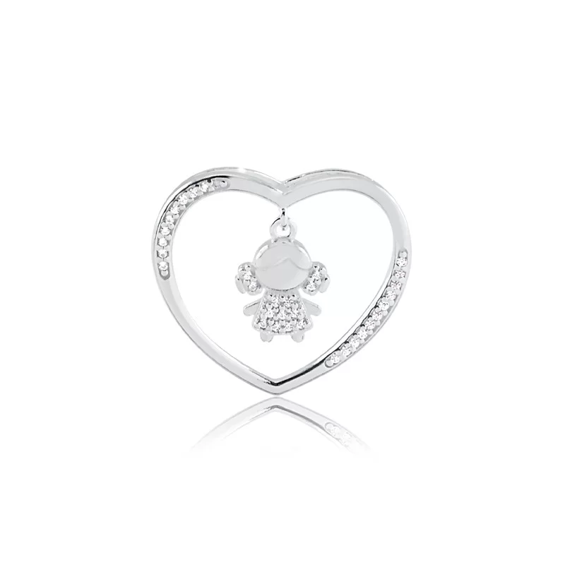 Colar com Coração vazado e pingente menina em Prata